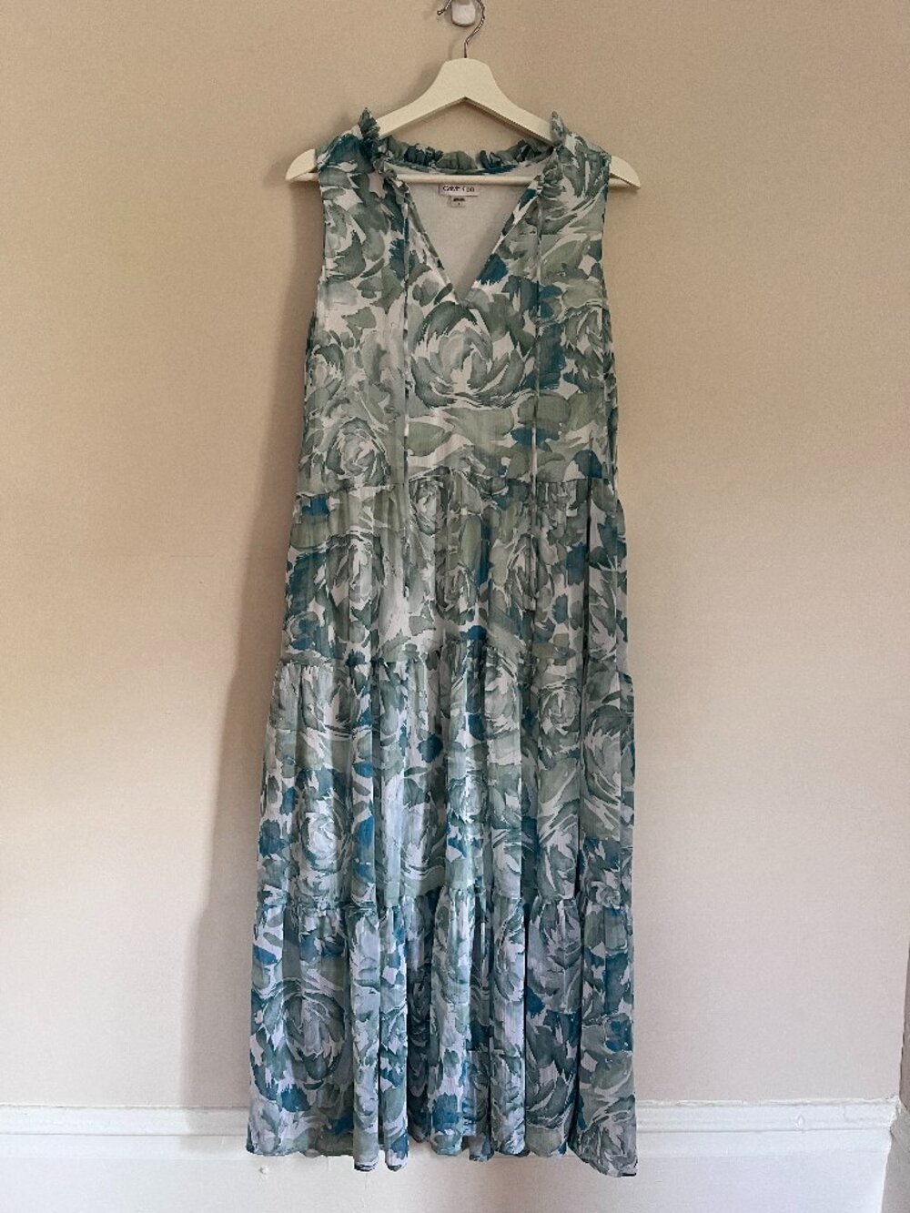 Calvin Klein Ruffled Chiffon Maxi Tiered Lined Dress Size 8 Multicolor NWT